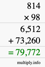 How to calculate 814 times 98 using long multiplication