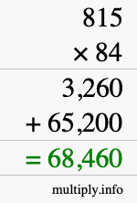 How to calculate 815 times 84 using long multiplication