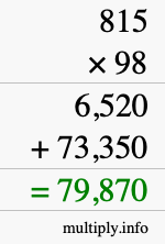 How to calculate 815 times 98 using long multiplication