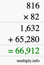 How to calculate 816 times 82 using long multiplication