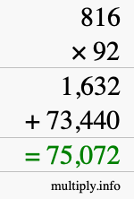 How to calculate 816 times 92 using long multiplication