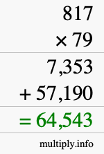How to calculate 817 times 79 using long multiplication