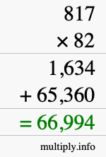 How to calculate 817 times 82 using long multiplication