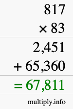 How to calculate 817 times 83 using long multiplication