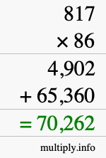 How to calculate 817 times 86 using long multiplication