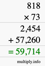 How to calculate 818 times 73 using long multiplication