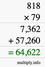 How to calculate 818 times 79 using long multiplication