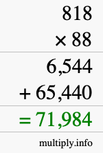 How to calculate 818 times 88 using long multiplication