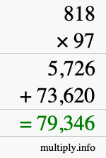 How to calculate 818 times 97 using long multiplication