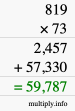 How to calculate 819 times 73 using long multiplication