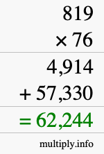 How to calculate 819 times 76 using long multiplication