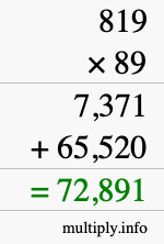 How to calculate 819 times 89 using long multiplication