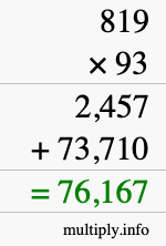 How to calculate 819 times 93 using long multiplication