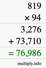 How to calculate 819 times 94 using long multiplication