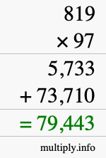 How to calculate 819 times 97 using long multiplication
