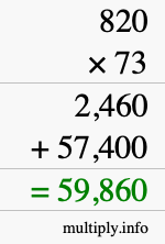 How to calculate 820 times 73 using long multiplication