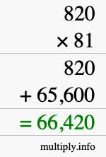 How to calculate 820 times 81 using long multiplication