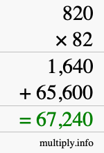 How to calculate 820 times 82 using long multiplication