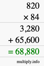 How to calculate 820 times 84 using long multiplication
