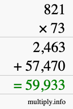 How to calculate 821 times 73 using long multiplication