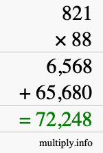 How to calculate 821 times 88 using long multiplication