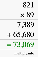 How to calculate 821 times 89 using long multiplication