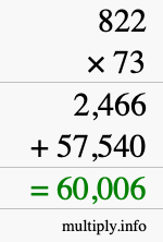 How to calculate 822 times 73 using long multiplication