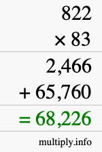 How to calculate 822 times 83 using long multiplication