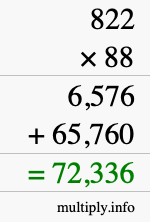 How to calculate 822 times 88 using long multiplication