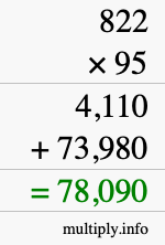 How to calculate 822 times 95 using long multiplication