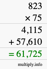 How to calculate 823 times 75 using long multiplication