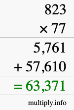 How to calculate 823 times 77 using long multiplication
