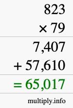 How to calculate 823 times 79 using long multiplication