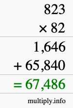 How to calculate 823 times 82 using long multiplication