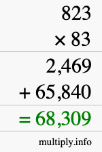 How to calculate 823 times 83 using long multiplication