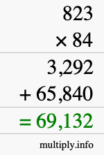 How to calculate 823 times 84 using long multiplication
