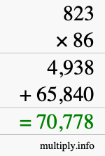 How to calculate 823 times 86 using long multiplication