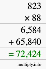 How to calculate 823 times 88 using long multiplication