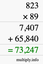 How to calculate 823 times 89 using long multiplication