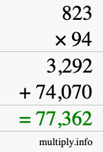 How to calculate 823 times 94 using long multiplication