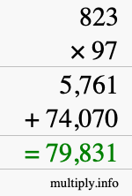 How to calculate 823 times 97 using long multiplication