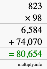 How to calculate 823 times 98 using long multiplication