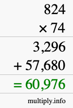 How to calculate 824 times 74 using long multiplication