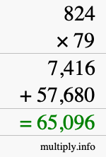 How to calculate 824 times 79 using long multiplication
