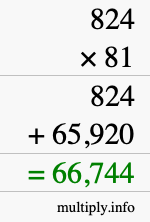 How to calculate 824 times 81 using long multiplication