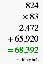 How to calculate 824 times 83 using long multiplication