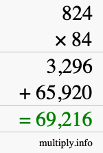How to calculate 824 times 84 using long multiplication