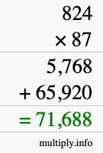How to calculate 824 times 87 using long multiplication