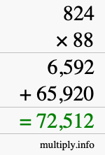 How to calculate 824 times 88 using long multiplication