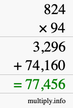 How to calculate 824 times 94 using long multiplication